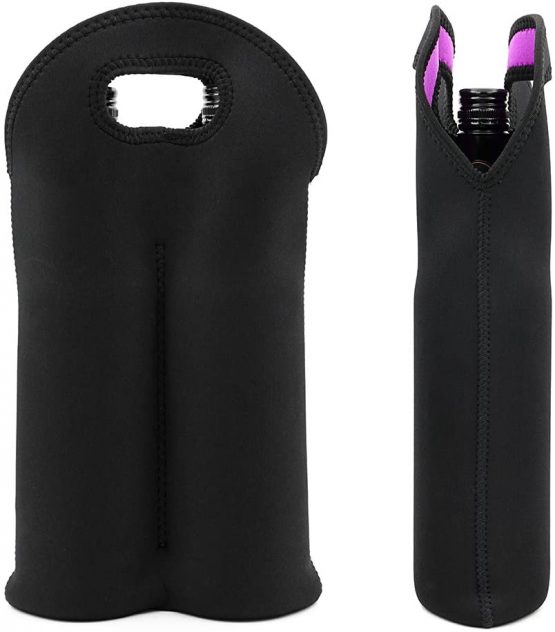 BTSKY 2 Pair Double-Bottle Insulated Neoprene Wine Champagne Bottle Tote Carrier Beer Water Cans Bottle Drinks Carrying Bag Black - Image 4