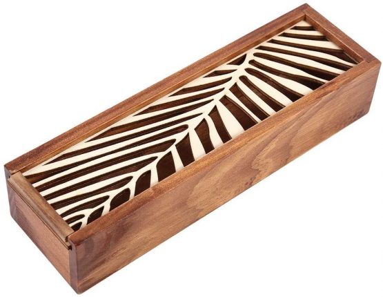 4 Types Wooden Pencil Case Box Desktop Stationery Storage Organizer Student School Office Use(Leaf Type)