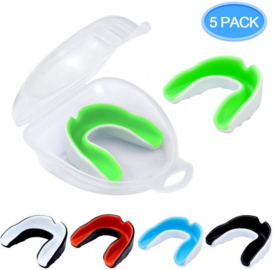 5Pcs Gum shield kids Rugby Mouthguard Mouldable Junior Gum Shield for Jaw Protection Mouth Guard Gum Shield with case for boxing Rugby Hockey MMA and Other Contact Sports