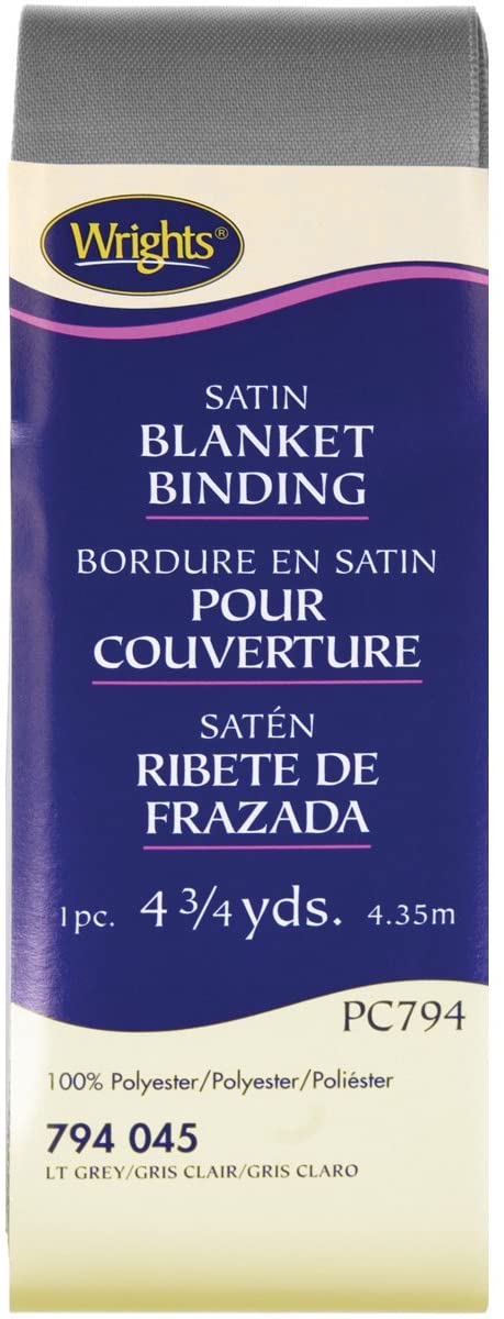 Wrights 2-inch 4 3/4 yd Single Fold Satin Blanket Binding, Light Grey, 4.75-Yards