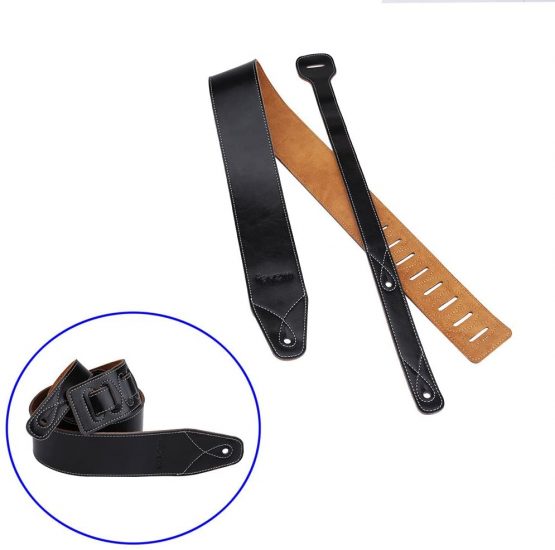 Rayzm Guitar Strap/Bass Strap with Suede Backing, Quality Genuine Leather Belt for Acoustic/Electric/Bass Guitar, 6.5 cm Wide, Adjustable Length from 108 cm to 140 cm - Image 4