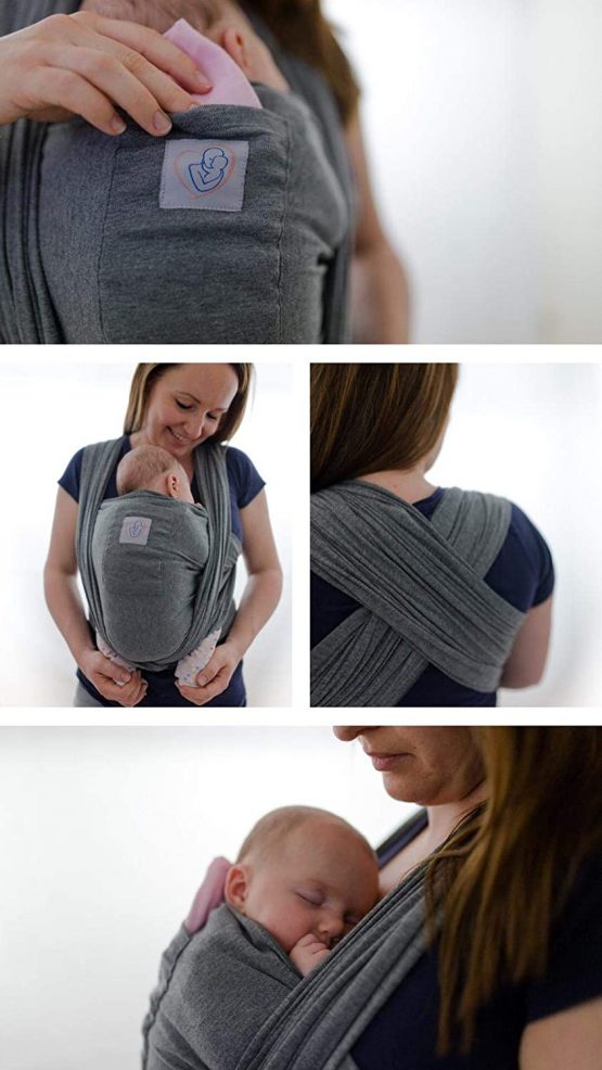 Baby carrier with front pocket including baby wrap carrier bag and instructions (English language not guaranteed), long elastic carrier for premature and newborn toddlers (grey). - Image 3