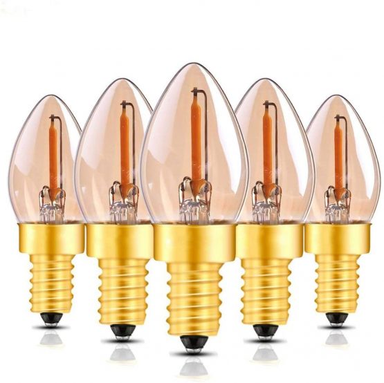 0.5W E14 C7 LED Filament Candelabra Bulbs (Amber Glow),Vintage Night Light Bulb,Ultra Warm White 2200K,5 Watt Equivalent Non Dimmable, Pack of 5
