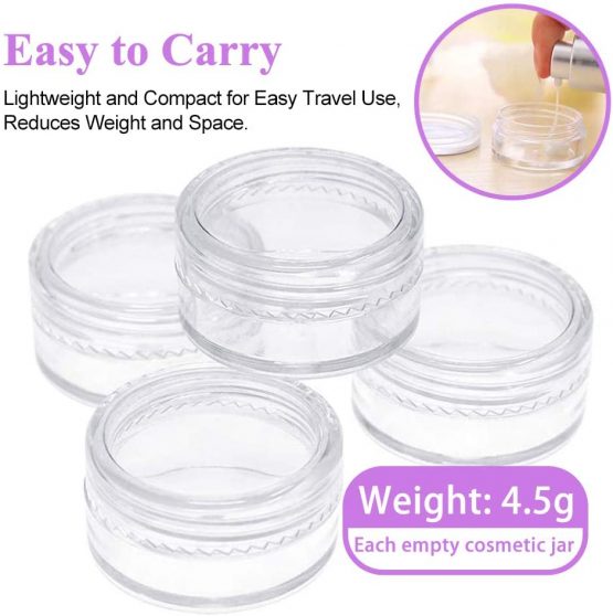 50 Pieces Sample Pots, Empty Cosmetic Jars Set Clear Round Travel Pots for Creams and Powder, 5g/5ml Small Sample Containers Plastic Jars with Lids for Women Make-Up Glitter Nail Art Storage Bottles - Image 4