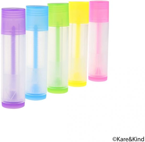 Lip Balm Container Tubes - 50-Pack (10x5 Colors) - DIY - 3/16 Oz (5.5 ml) - Including 50 Writeable (10x5 Colors) & 50 Printed Lip Balm Stickers - Twist Mechanism and a Cap - Empty - Make Lip Balm - Image 2