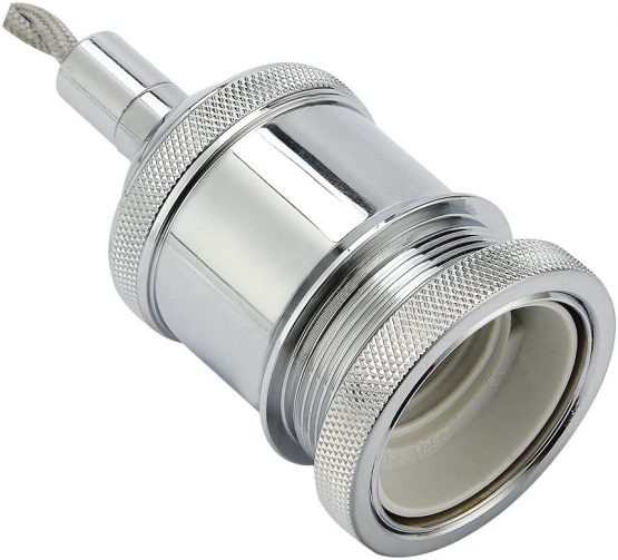 COZZY Vintage Ceiling Pendant Light Fitting, Light Grey Twisted Braided Flex,E27 Lamp Holder Suspended Pendant Light Fitting Kit-Chrome - Image 2