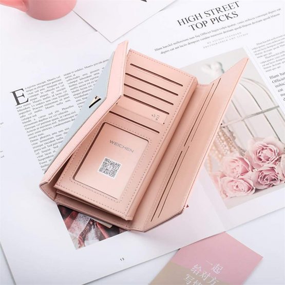 DWE Women Leather Wallet,Fashion Long Envelope Coin Purse ID Card Holder Handbag for Ladies Girls (Pink) - Image 3