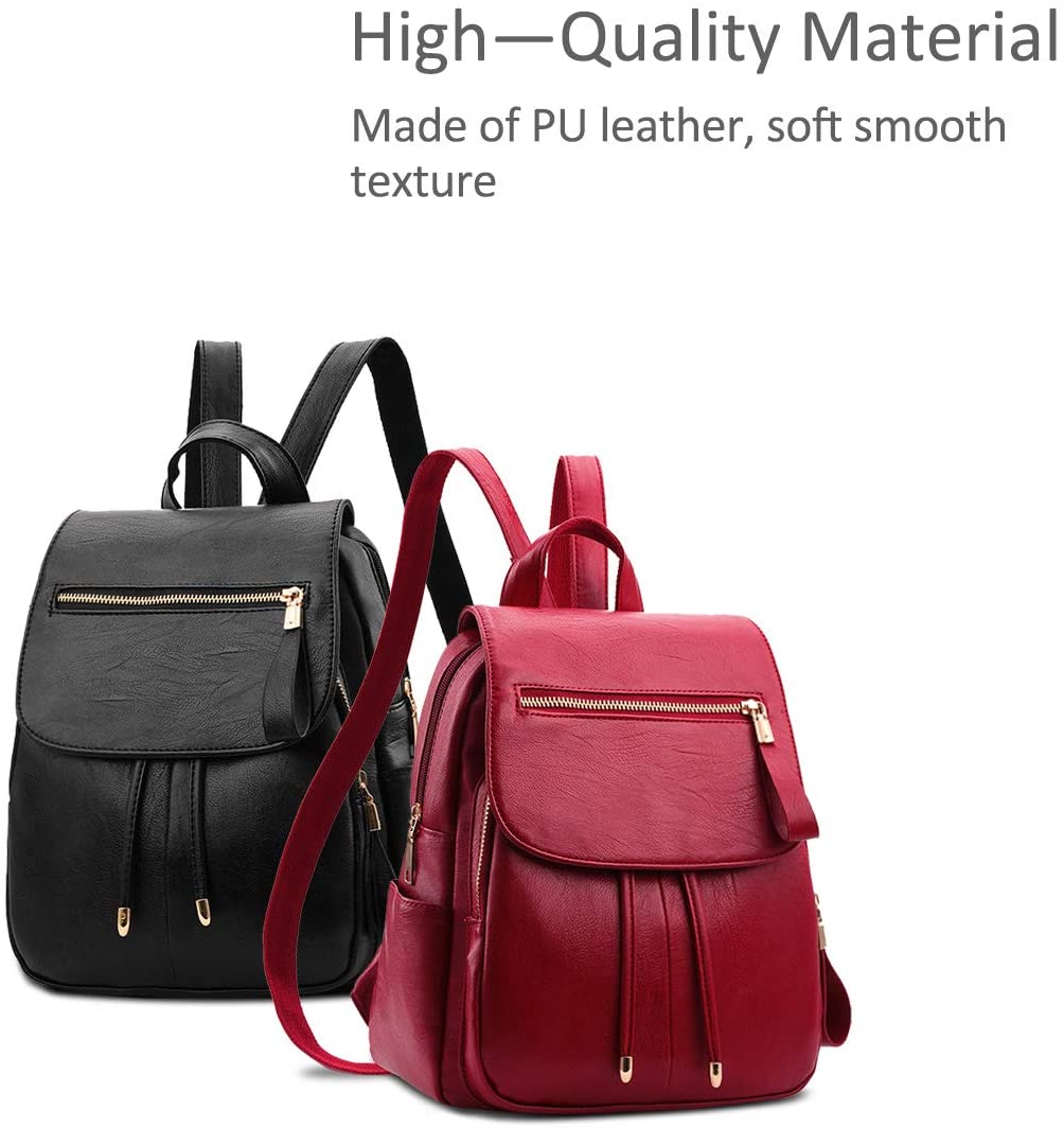 NICOLE&DORIS Fashion Women Backpack Mini Backpack Faux Leather Ladies Rucksack Shoulder Bag Purses Girls Backpack Wine red - Image 3