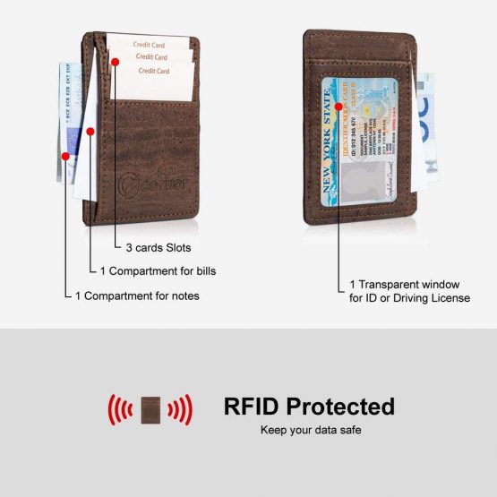 Corkor Minimalist Vegan ID Case RFID Men Women Sustainable Non-Leather Cork Gift , Dark Brown, Small - Image 4