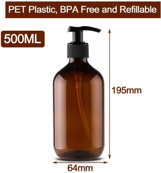 Alledomain 2PCS 500ml/17oz Empty Refillable Plastic Lotion Pump Bottles, Shampoo Body Washing Cream Shower Gel Storage Holder Container Toiletries Liquid Dispenser (Brown & Green) - Image 2