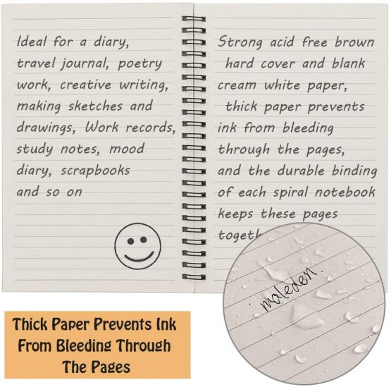 4 Packs Spiral Notepad A5 Kraft Cover Notebooks Bulk Journals, Blank Paper Sketch Book 100 Pages/ 50 Sheets Memo Planner Steno Pads Perfect for Travel School - 8.25 x 5.55 inch - Image 4