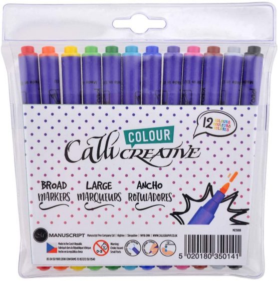 Manuscript Callicreative Broad Pens with 2mm Felt Tips, Twelve Variety of Shades – Ideal for Everyday Drawing and Colouring, Card, Assorted, 150mm X 170mm X 15mm
