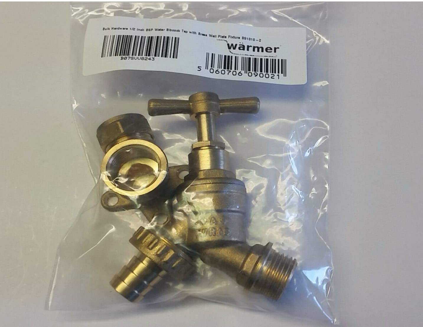 Bulk Hardware 1/2 inch BSP Water Taps with Brass Wall Plate Fixture BS1010-2 