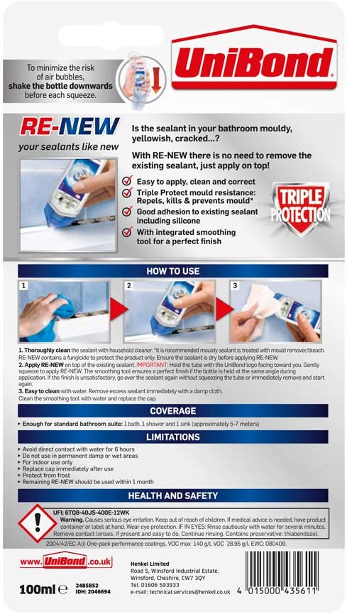 UniBond Healthy Kitchen & Bathroom Re-New Ice White, Multi-colour, 100 ml tube - Image 2