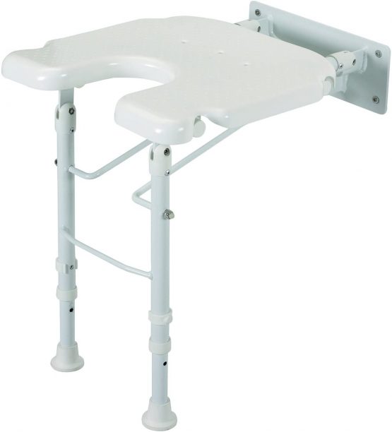 Homecraft Wall Mounted White Line Shower Seat (Eligible for VAT relief in the UK), Fold Away Seat with Drop Down Legs, Safe Bathing and Showering in the Bathroom, Elderly, Disabled, Handicapped