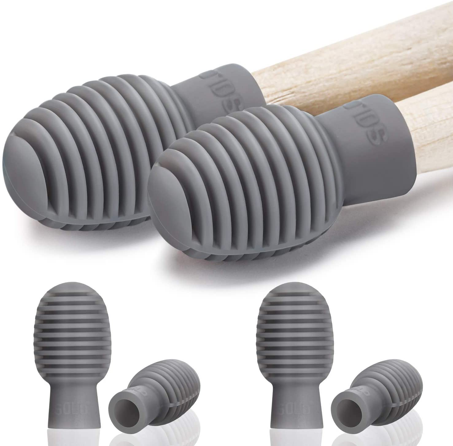 4 Pieces Drum Mute Drum Dampener Silicone Drumstick Silent Practice Tips Percussion Accessory Mute Replacement Musical Instruments Accessory (Grey)