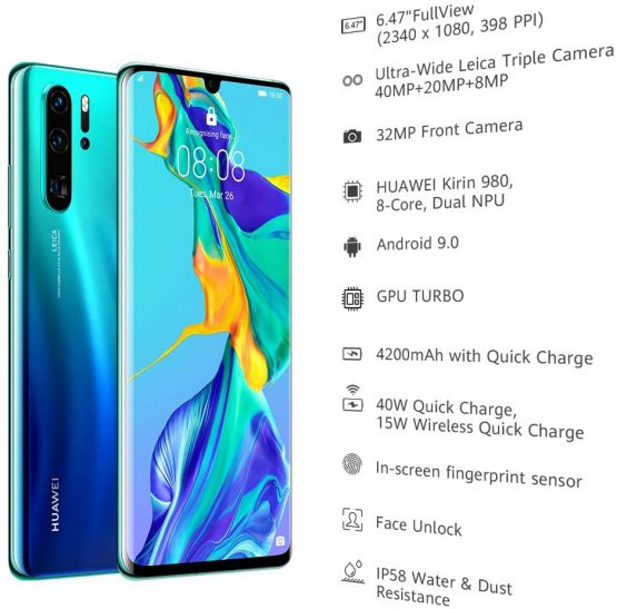 HUAWEI P30 Pro 128 GB 6.47 Inch OLED Display Smartphone with Leica Quad AI Camera, 8GB RAM, EMUI 9.1.0 Sim-Free Android Mobile Phone, Single SIM, Aurora, UK Version - Image 3