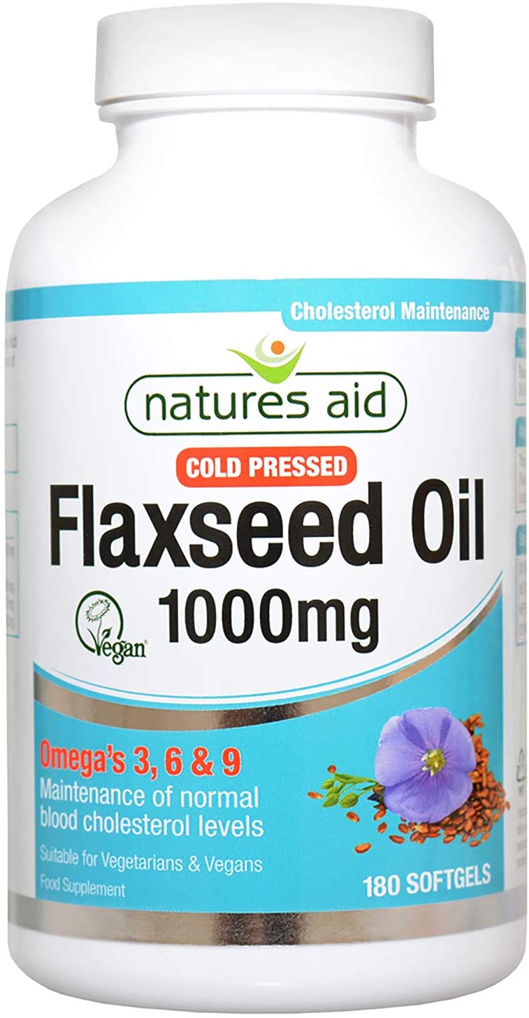 Natures Aid Flaxseed Oil 1000mg, High Strength Omega-3 Softgels, Supports Heart & Brain Function, Vegan, Non-GMO, Gluten-Free