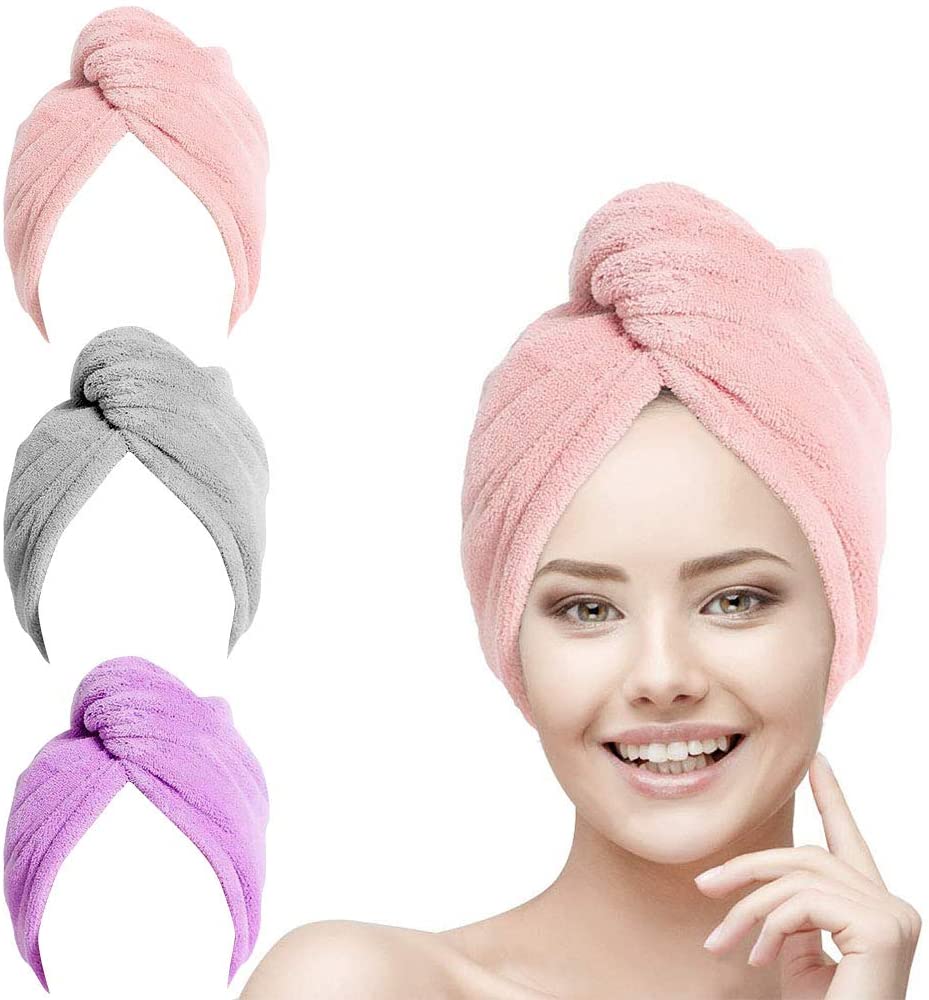 URAQT Hair Towel Turban, 3 Pack Microfibre Soft Hair Towel Wrap