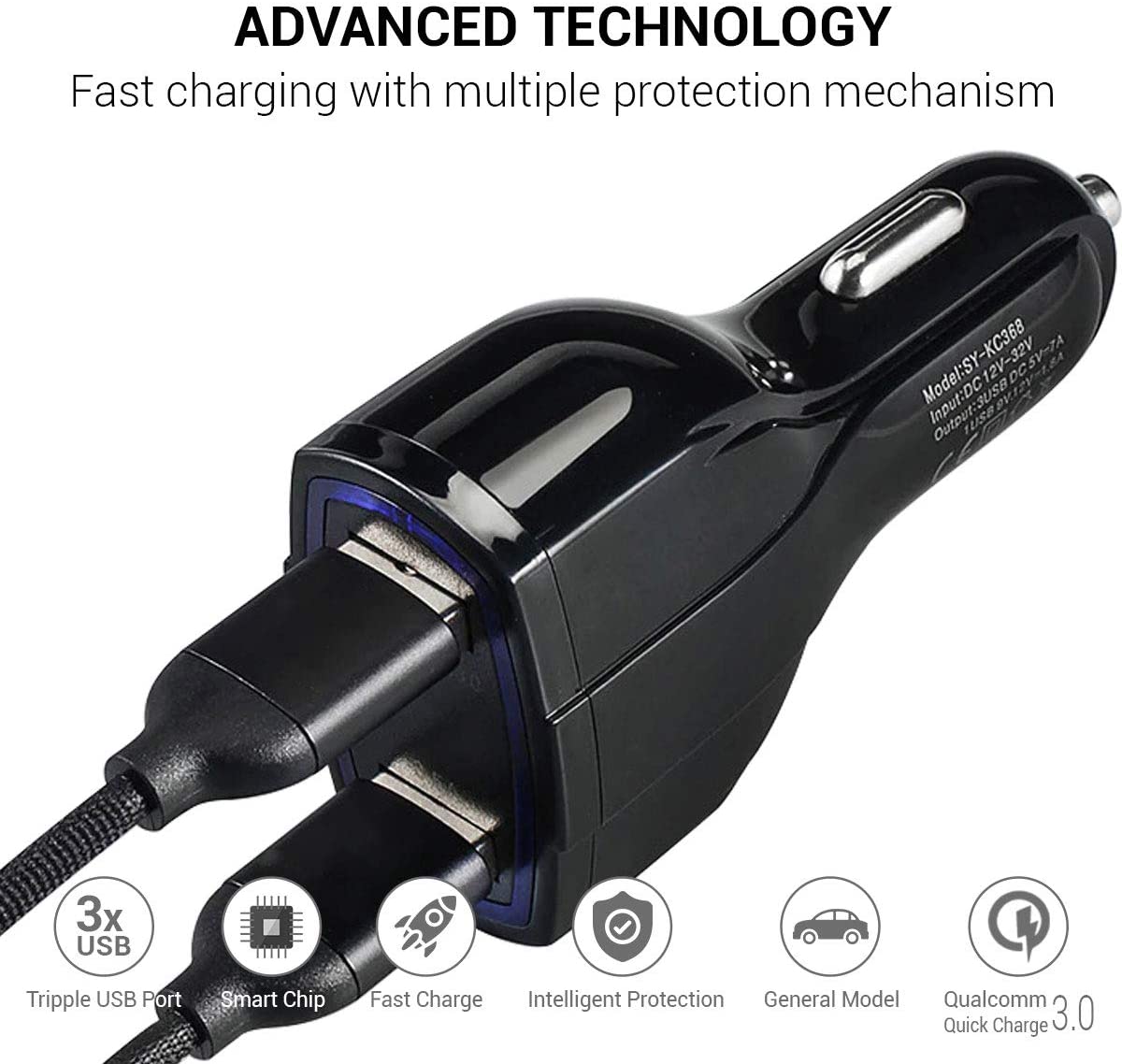ULTRICS Car Charger Adapter, Cigarette Lighter USB Charger 36W 12V USB Socket - Image 3