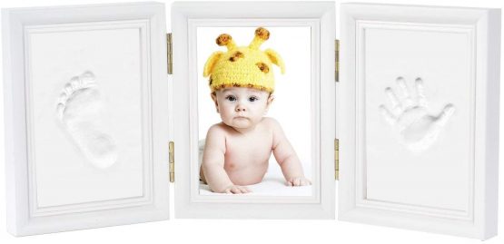 Baby Photo Frame,Newlemo Baby Handprint Kit & Footprint Photo Frame for Newborn Girls and Boys, Baby Shower Gifts for Christening Registry(3 parts, white)