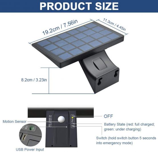 Solar Lights Outdoor, JESLED 90 LED Solar Motion Sensor Security Lights Solar Powered Lights Waterproof 2600mAh, USB Charging, Solar Wall Lights Outside for Garden Fence Door Yard Pathway (1 Pack) - Image 2