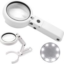 DSL Portable Illuminated Magnifying Glass 5X, 11X Magnification Lens 8 LED Lighted USB Charge Magnifier with Desktop Hand-Held Folding 2 in 1 Upgrade Version