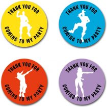 40mm Fort Battle Game Dancer "Thank You For Coming To My Party" Round Stickers for Party Bags & Sweet Cones - Floss, Dab, Take the L, Ride the Pony (24 x Stickers)