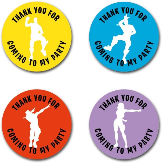 40mm Fort Battle Game Dancer "Thank You For Coming To My Party" Round Stickers for Party Bags & Sweet Cones - Floss, Dab, Take the L, Ride the Pony (24 x Stickers)