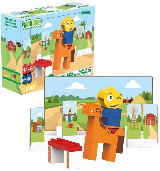 BIOBUDDI BB-0144 Building Horse Riding Play Set, 19 Blocks, 9 Push-Out Cards, Multi-Coloured - Image 2