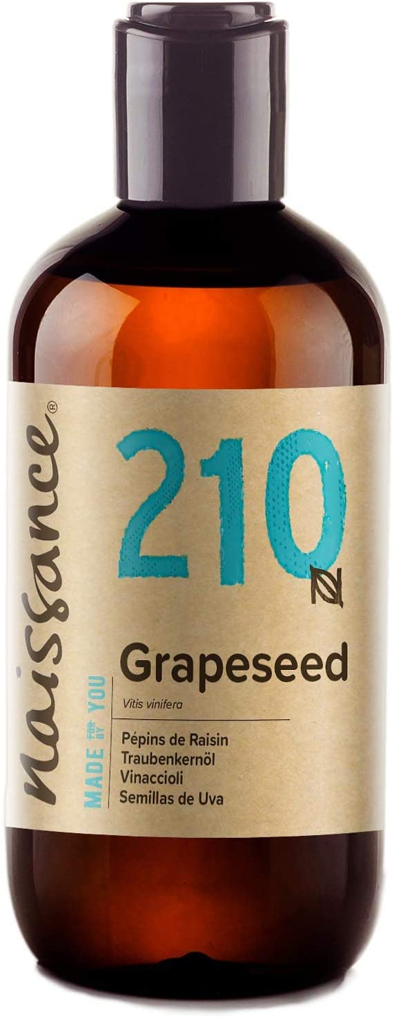 Naissance Grapeseed Oil (No. 210) - 225ml - Natural Moisturiser and Conditioner - for Hair Skin, Massage, Face, Beard and Aromatherapy