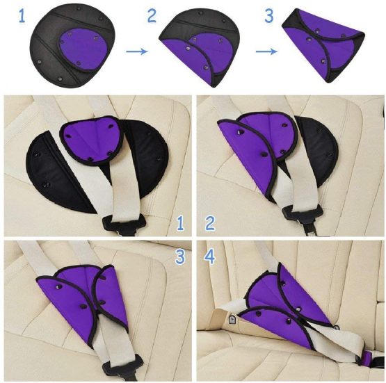 AK KYC 2 Pack Car Safety Kids Seatbelt Adjuster Cover Strap Mash Shoulder Pad Children Seat Belt Clips Purple + Blue - Image 2