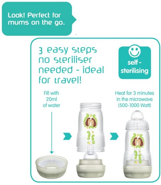 MAM Easy Start Self Sterilising Anti-Colic Baby Bottle 3 Pack (3 x160 ml) with Slow Flow MAM Teats, Newborn Essentials, White (Designs May Vary) - Image 4