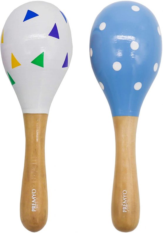 PREMYO Baby Rattle Maracas - Wooden Musical Instruments for Toddlers - Newborn Sensory Toys - Stars Note Blue White - Image 3