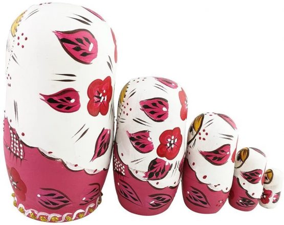 Set of 5 Rustic Style Red Flower Pink Matryoshka Dolls Russian Nesting Dolls Wooden Stacking Toy Handmade Gift Wooden Folk Dolls Kids Gift Funny Gifts Kids Room Decor - Image 4