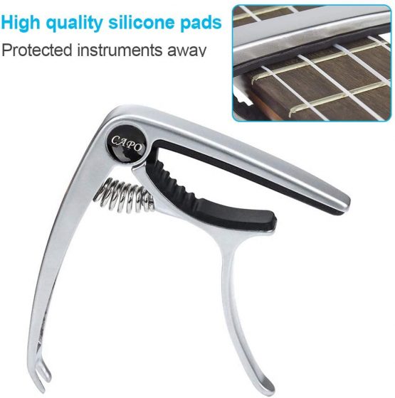 Guitar Capo for Ukulele Capo Electric Acoustic & Electric Guitars With Quick Release And Peg Puller, Guitar Acoustic Capo Silver - Image 3