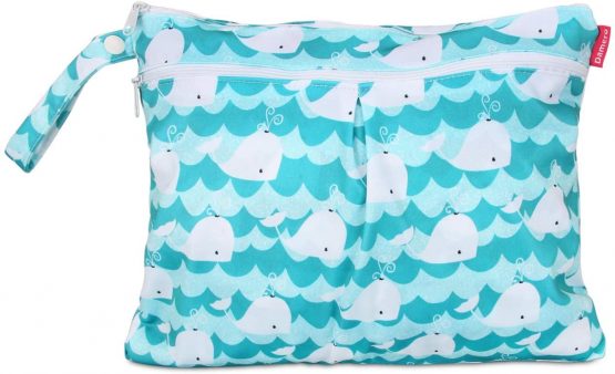 Damero Baby Wet Dry Cloth Diaper Bag, Reusable Wet Dry Nappy Bag, Travel Diaper Organiser Bag for Baby's Nappies, Dirty Clothes and More (Small, Cat)