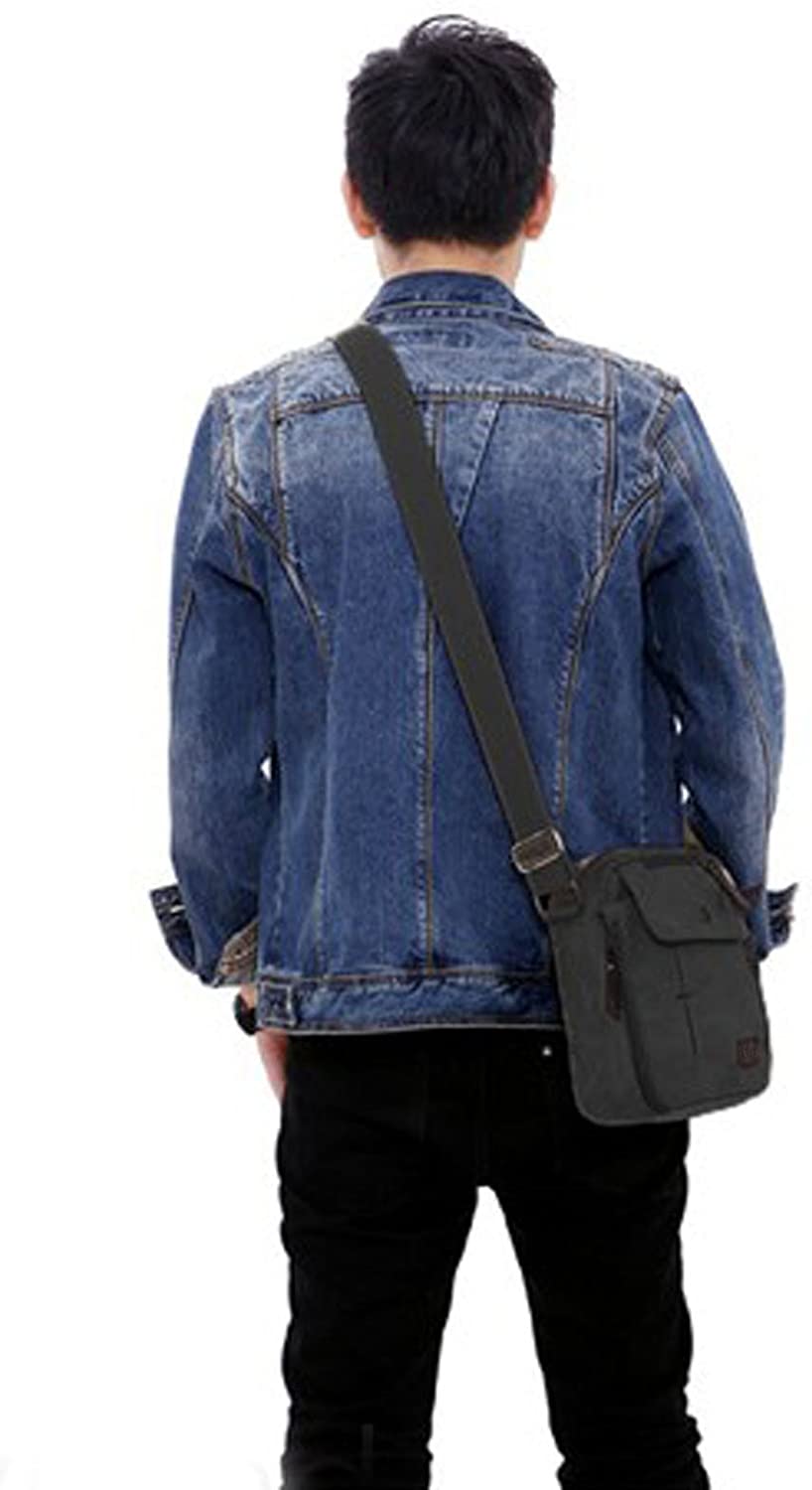 Unisex Retro Messenger Bag with Multi Layers Canvas Crossbody Bag Durable Duffle Shoulder Tool Bag Phone Holder Money Key Pocket Side Traveling Bag - Image 3