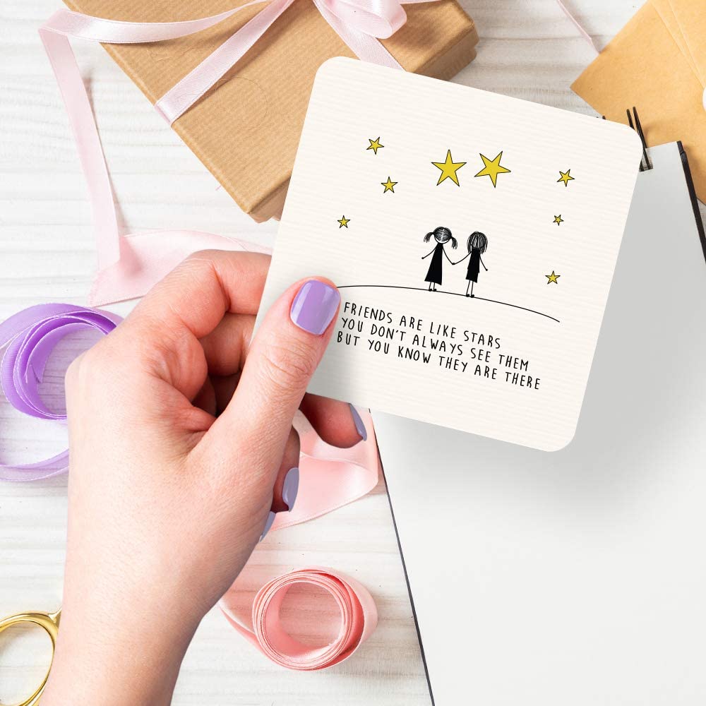 Dorothy Spring Friends Are Like Stars Wooden Coaster Cork Base Inspirational Friendship Drink Coaster Gift - Image 4