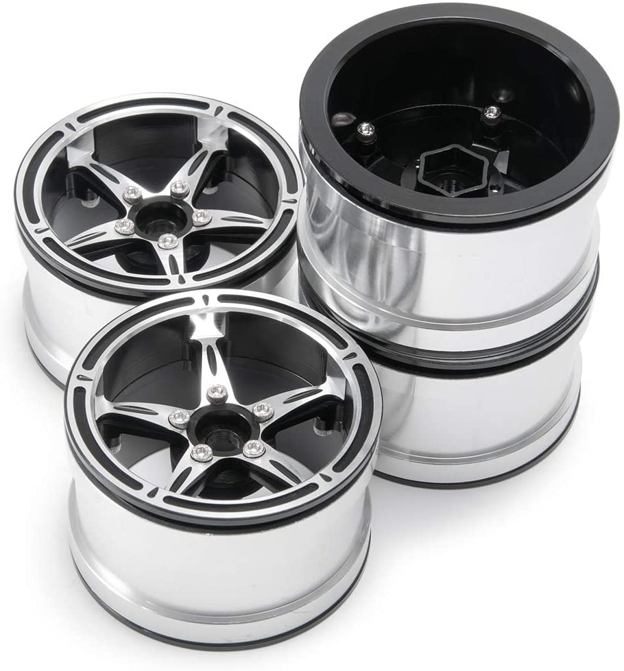 XUNJIAJIE 4PCS Aluminium Alloy 2.2inch RC Beadlock Wheels Rims for 1/10 Crawler Truck Car Axial Wraith (Silver+Black) - Image 4
