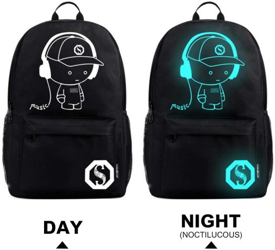 Kono Functional Laptop Rucksack with Rolling Wheels Lightweight and Waterproof Luminous Music Boy Detachable Trolley Backpack Cabin Luggage Bag (Black) - Image 2