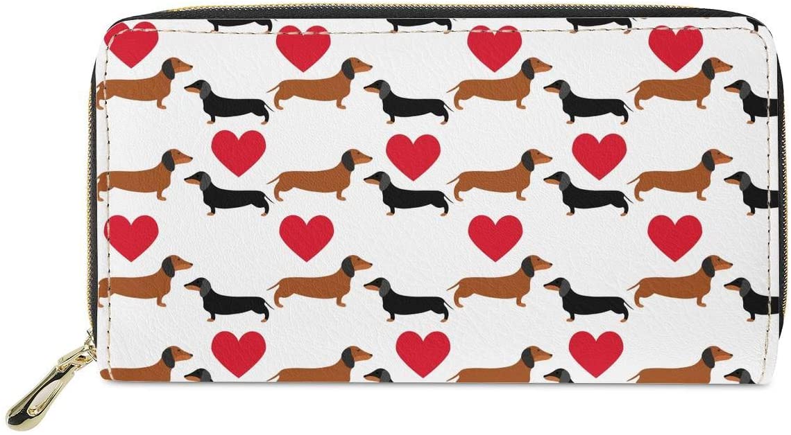 MODEGA Dachshund Design Leather Wallets for Women Fashion Travel Business Shopping Money Clips Handbag Purse Zipper Clutch Bag Birthday Gift for Girls