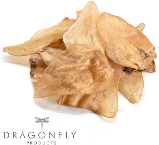 Dragonfly Products - Natural Grain Free Dried Cows Ears Dog Treats | High Protein and Low Fat | 100% British UK Produce for Good Dental Health | Gluten Free Whole Beef Ear Chew | 12 Piece