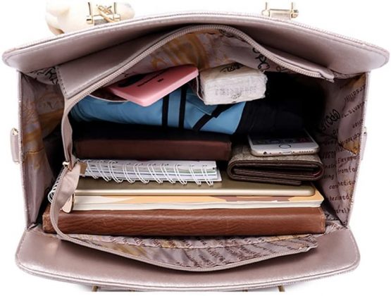 MORGLOVE New Fashion Women PU Leather Handbag Messenger Bag Shoulder Bag Tote Bag Card Purse in Gold （4 Pcs Set） - Image 3