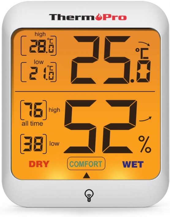 ThermoPro TP53 Hygrometer Digital Indoor Room Lab Greenhouse Thermometer Temperature Humidity Monitor Gauge Indicator for Nursery Home Office with Touch Backlight Amphibians Hygrometer