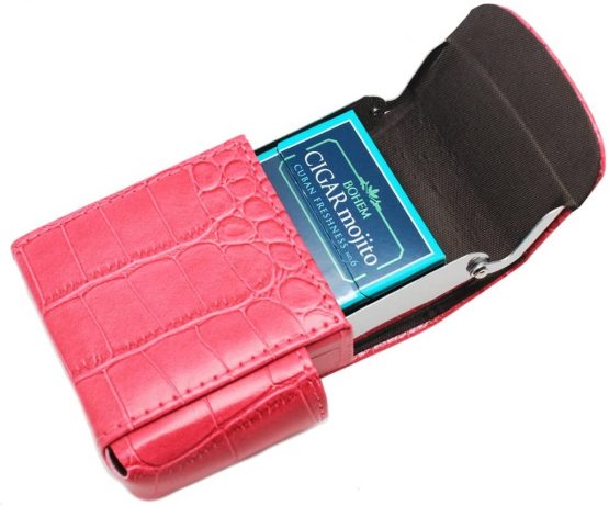 Cigarette Case, Boshiho PU Leather Cigarette Box with Lighter Holder Pouch Flip Top Tobacco Holder Metal Regular 20 Cigarettes Case Mothers Day Gift (Red) - Image 2