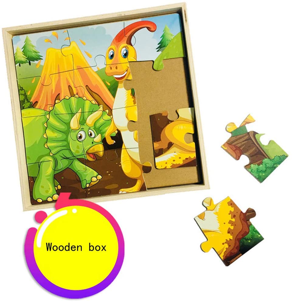 Yeelan Dinosaur Jigsaw Dino Wooden Puzzles Toy Set Toddler Blocks ...