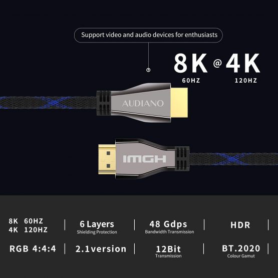 8K HDMI 2.1 Cable, 8K High Speed 48Gbps HDMI Cable, Lcueguk Nylon Braided HDMI Cord, 8K 60Hz 4K 120Hz, Dolby Vision HDR10, eARC, Compatible with UHD TV/Blu-ray/PS4/5 Xbox Projector-2Meter - Image 2