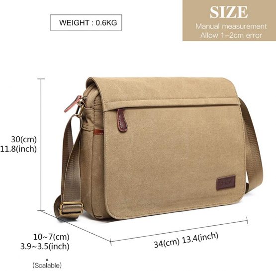 Kono Messenger Bags, Men's Canvas Shoulder Bag Retro Laptop Briefcase with Multiple Pockets for School Travel Business, Fits for 13 Inch Laptop - Image 4