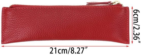 BTSKY Vintage Soft Genuine Leather Pencil Pen Case Pouch Retro Stationery Bag Holder Organizer Storage for Students Businessmen and Artists (Red) - Image 3